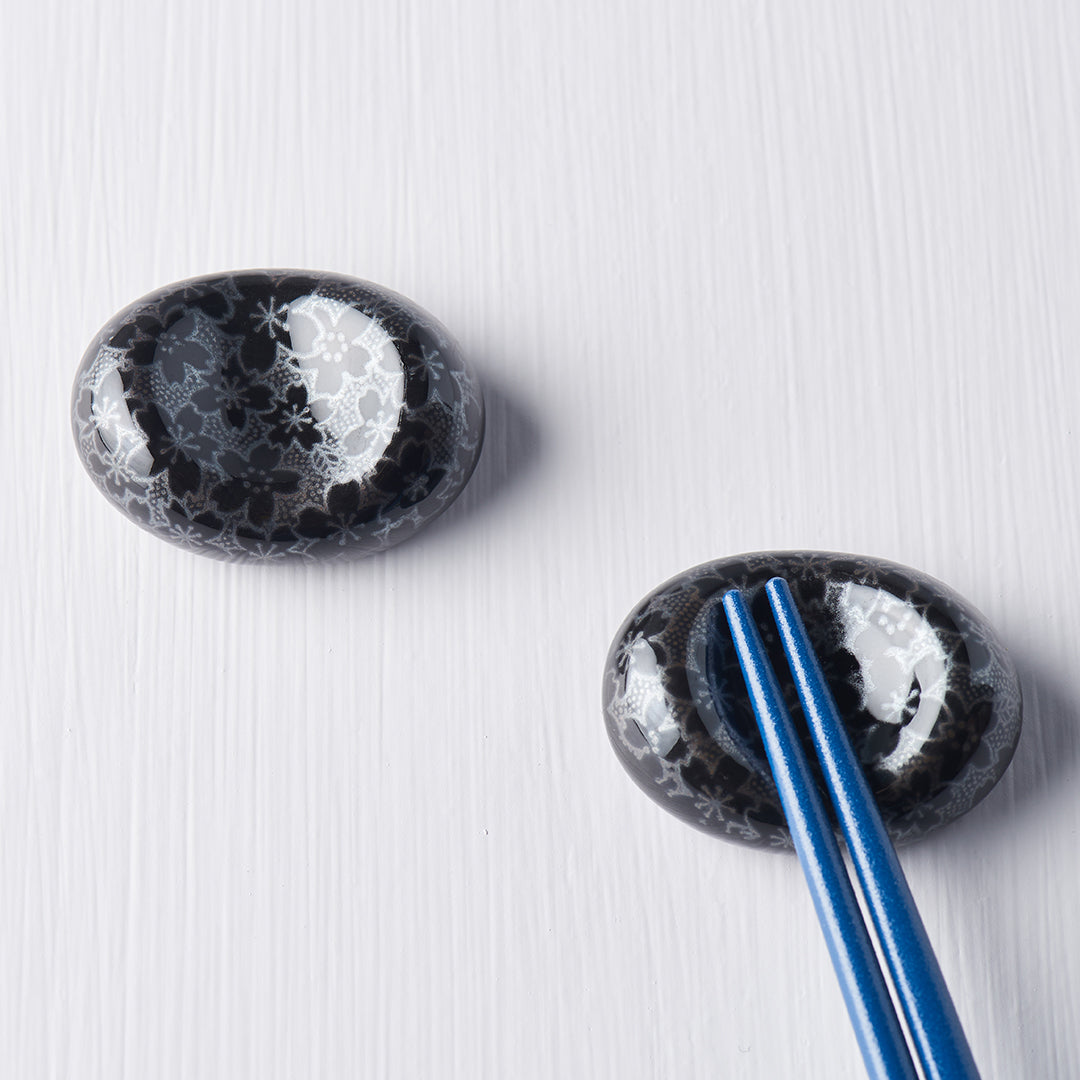 Premium Pebble Black Sakura Ceramic Chopstick Rest Dishwasher Microwave Safe