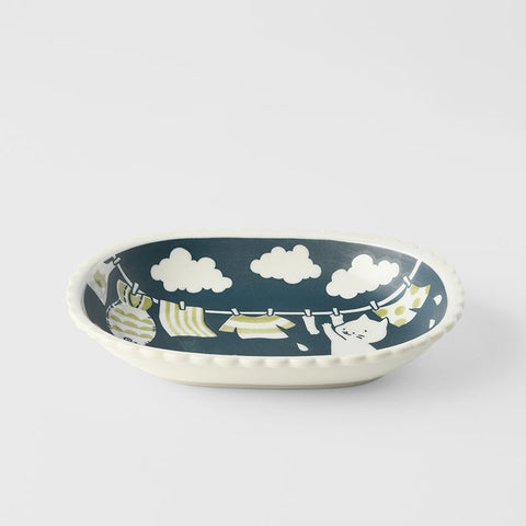 Premium Oval Bowl – Blue Cat Clothes Design 22.8cm