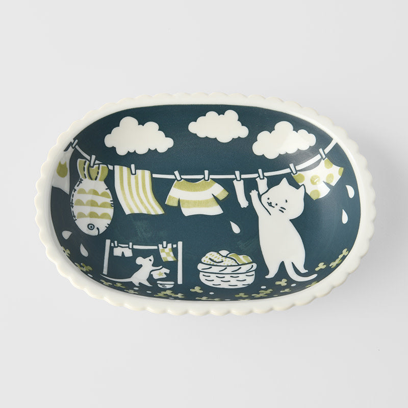 Premium Oval Bowl – Blue Cat Clothes Design 22.8cm