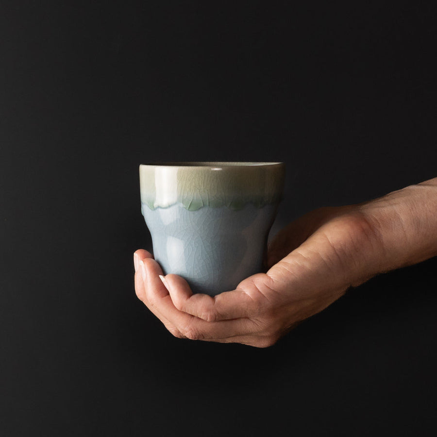 Premium 280ml Crazed Blue Glaze Yunomi Mug Japanese Ceramic Tea Cup