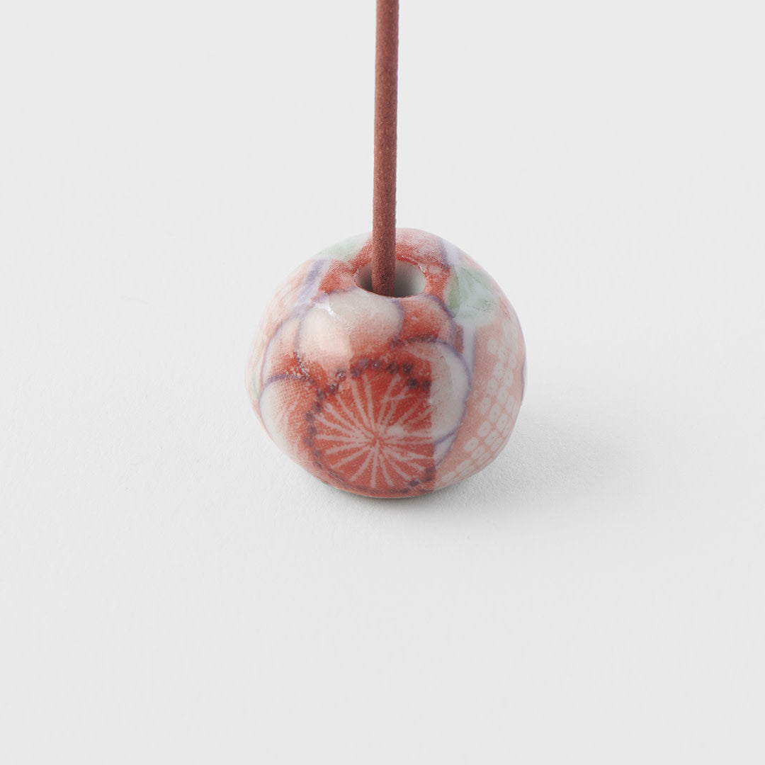 Red Chiyogami Ceramic Incense Stand 2.3cm Compact Japanese Style Holder