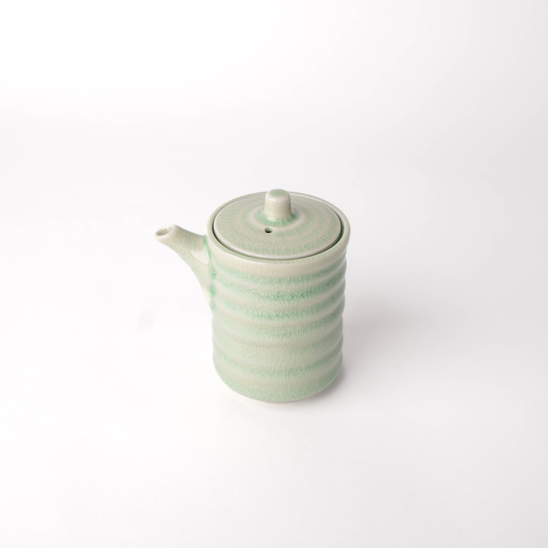 Premium 170ml Celadon Glaze Ribbed Ceramic Soy Pot Japanese Sauce Server