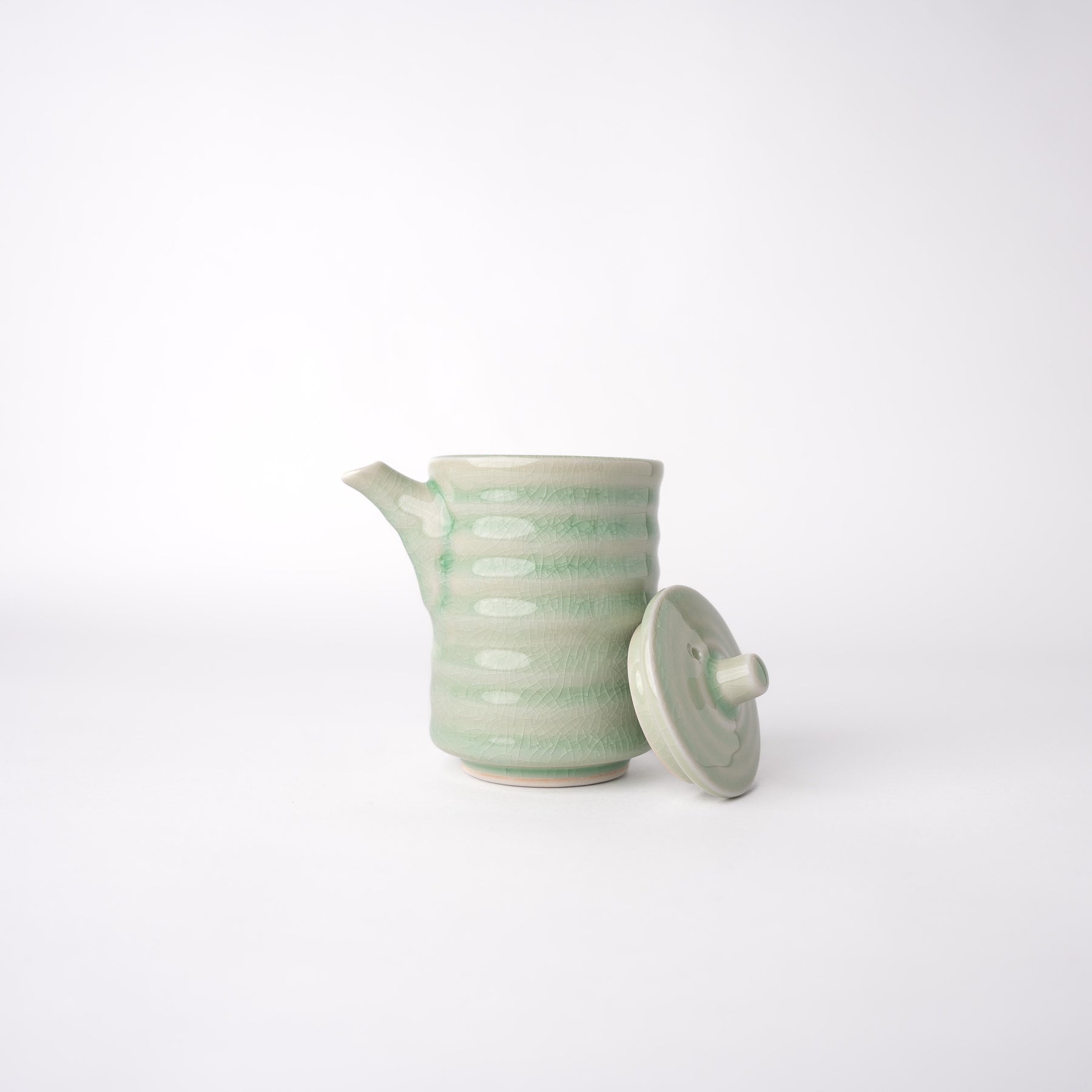 Premium 170ml Celadon Glaze Ribbed Ceramic Soy Pot Japanese Sauce Server