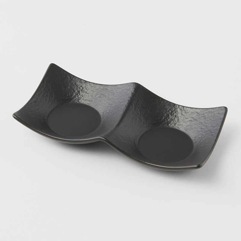 Premium 44ml Matt Black Glaze Two Section Ceramic Sauce Dish Dishwasher Microwave Safe
