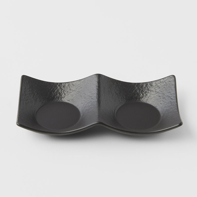 Premium 44ml Matt Black Glaze Two Section Ceramic Sauce Dish Dishwasher Microwave Safe