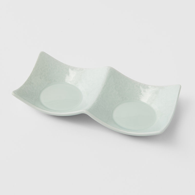 Premium Ceramic Two Section Sauce Dish – Light Green Spearmint Glaze 44ml