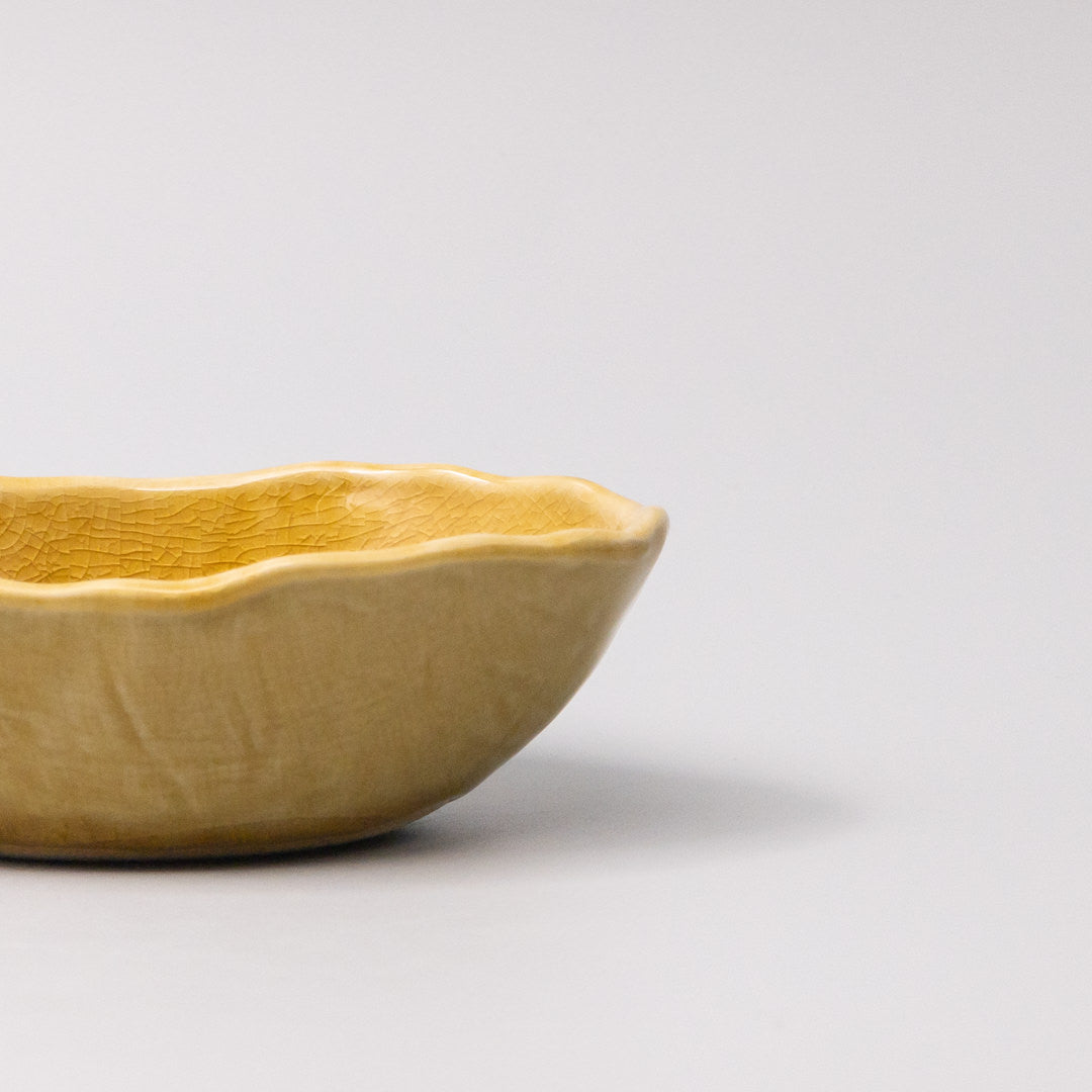 Premium Ceramic Oval Bowl – Yellow Amane Amber Glaze 13cm