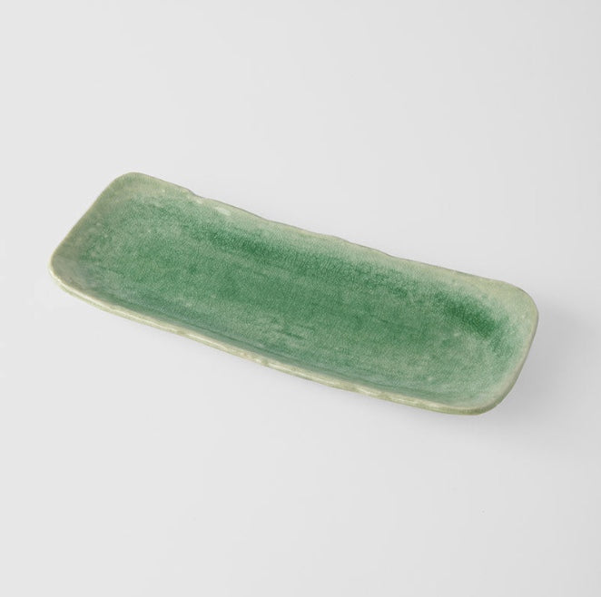 Premium 31cm Amane Emerald Glaze Ceramic Sashimi Plate Dishwasher Microwave Safe