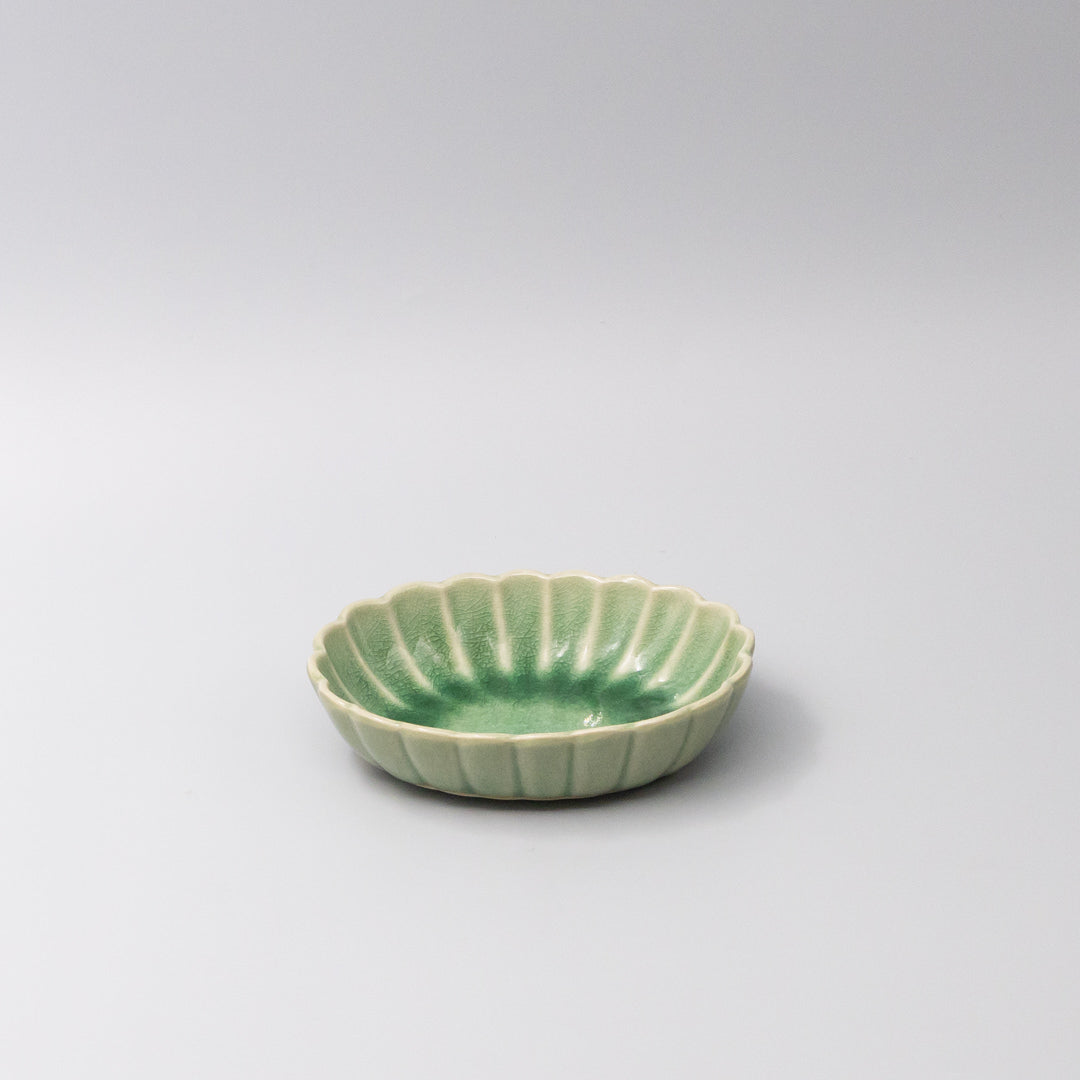 Premium Ceramic Oval Bowl – Yellow Amane Emerald Glaze 16cm