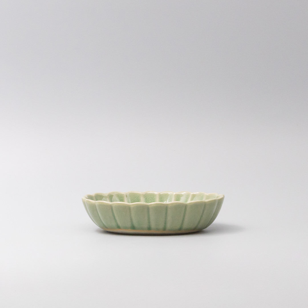 Premium Ceramic Oval Bowl – Yellow Amane Emerald Glaze 16cm