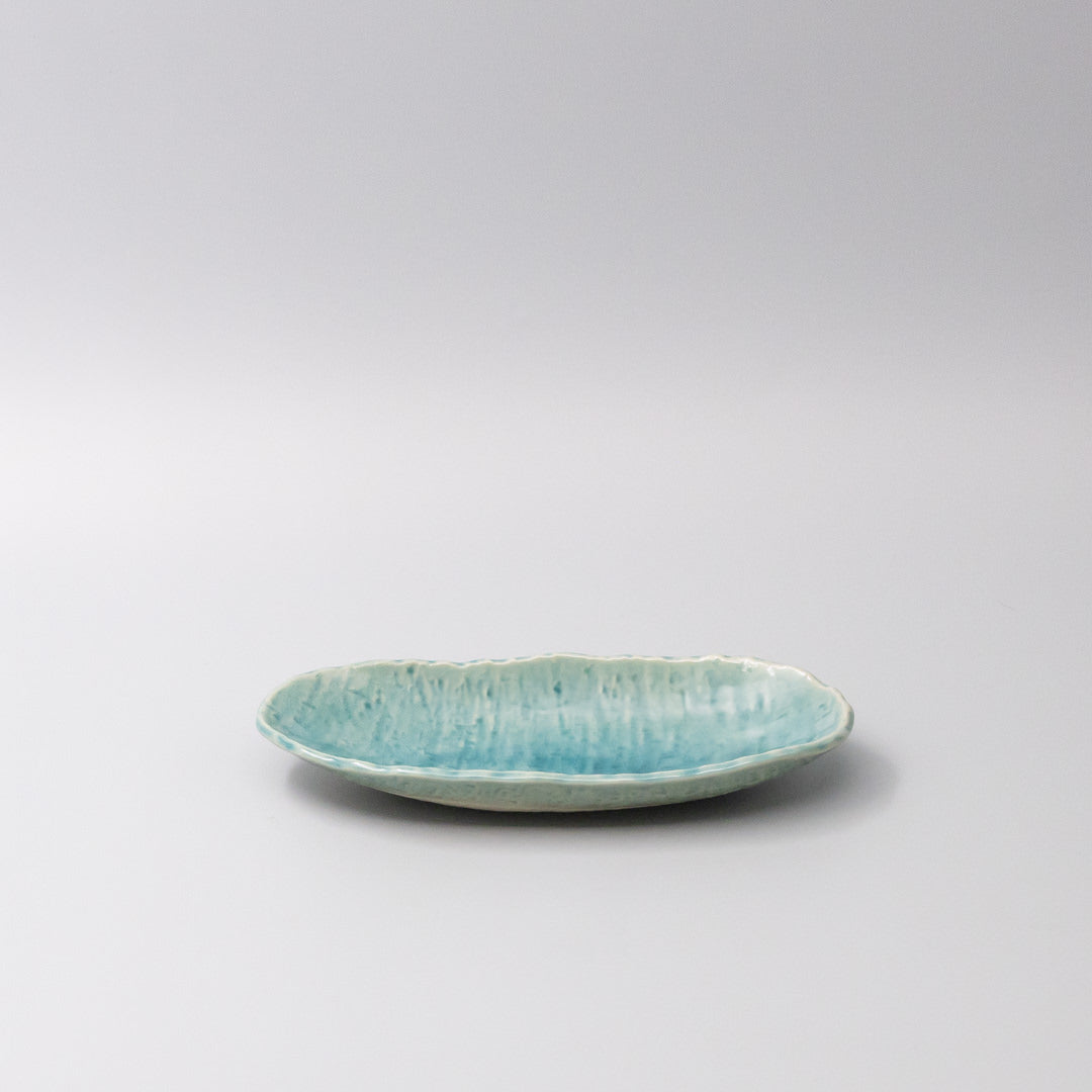 Premium 21cm Crackle Turquoise Glaze Ceramic Sushi Plate Dishwasher Safe