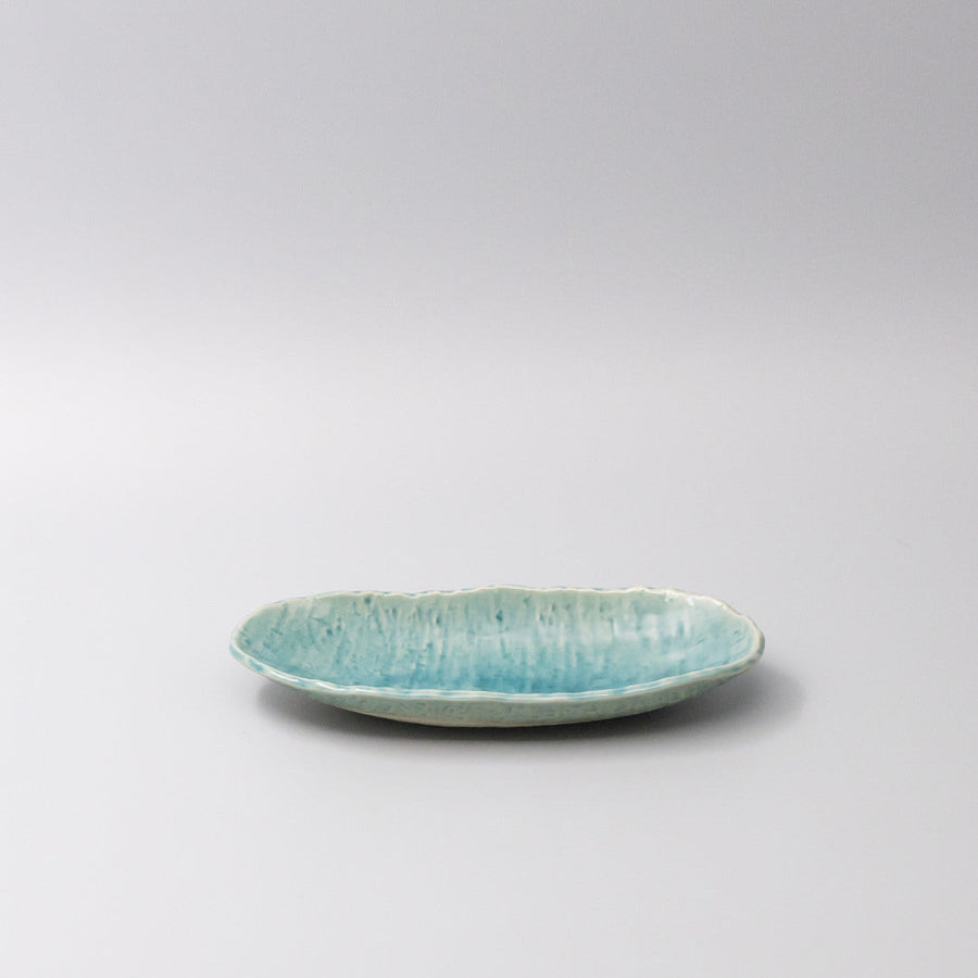 Premium 21cm Crackle Turquoise Glaze Ceramic Sushi Plate Dishwasher Safe
