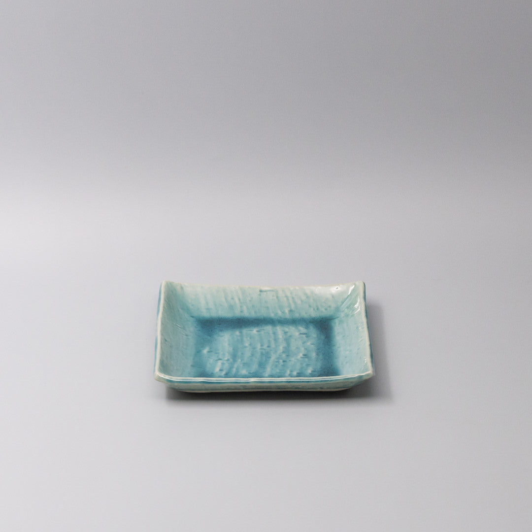 Premium Ceramic Square Plate – Crackle Turquoise Glaze 17cm