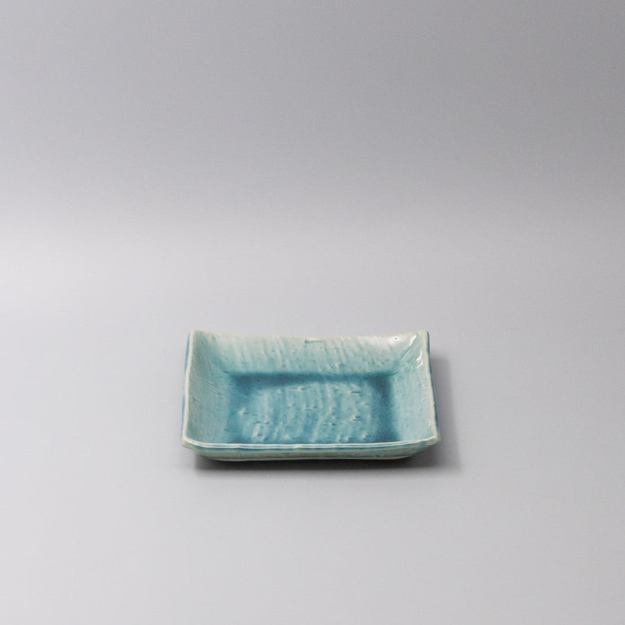 Premium Ceramic Square Plate – Crackle Turquoise Glaze 17cm