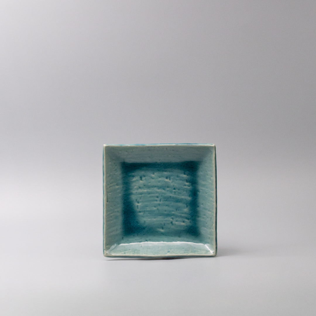 Premium Ceramic Square Plate – Crackle Turquoise Glaze 17cm