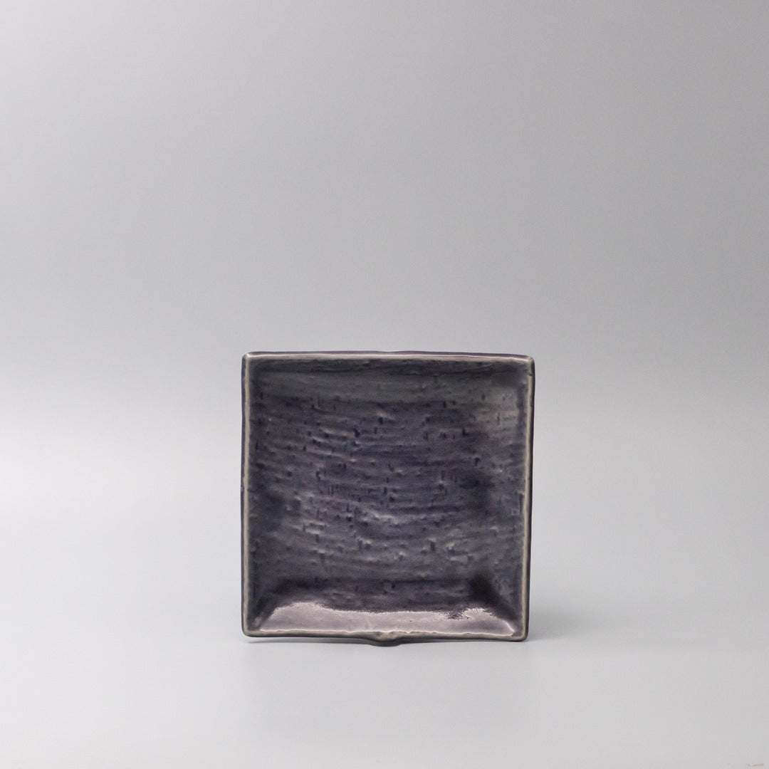 Premium Ceramic Square Plate – Purple Crackle Amethyst Glaze 17cm