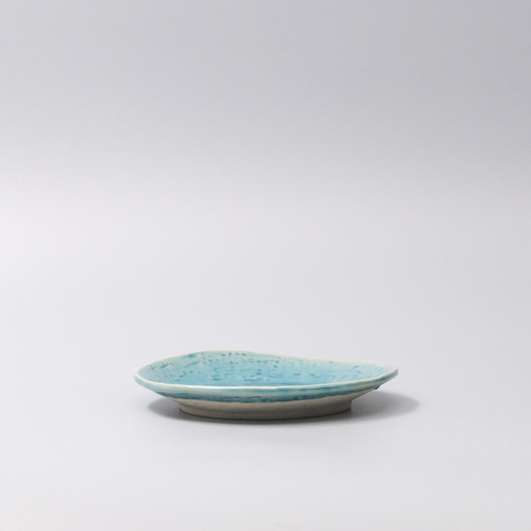 Premium 15cm Crackle Turquoise Glaze Oval Ceramic Plate Dishwasher Microwave Safe
