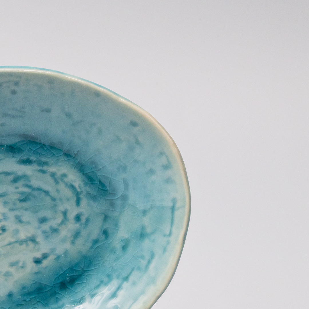 Premium 15cm Crackle Turquoise Glaze Oval Ceramic Plate Dishwasher Microwave Safe