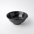 Premium Fluted Udon Bowl – Black Gunmetal Swirl Glaze 19.5cm