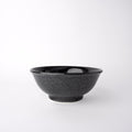 Premium Fluted Udon Bowl – Black Gunmetal Swirl Glaze 19.5cm