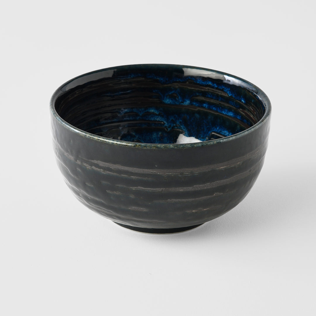 Premium Ceramic U-Shaped Bowl – Blue Copper Swirl Glaze 13cm