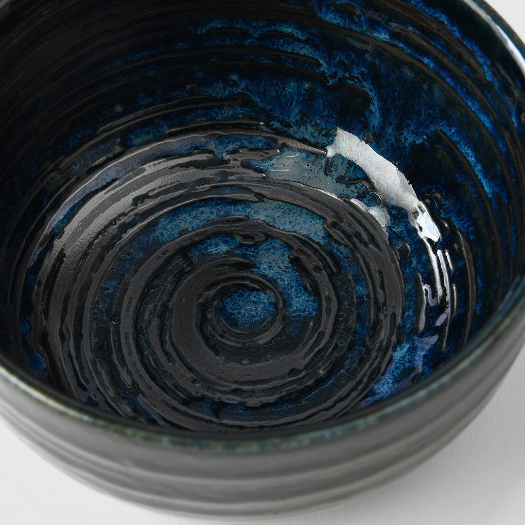 Premium Ceramic U-Shaped Bowl – Blue Copper Swirl Glaze 13cm