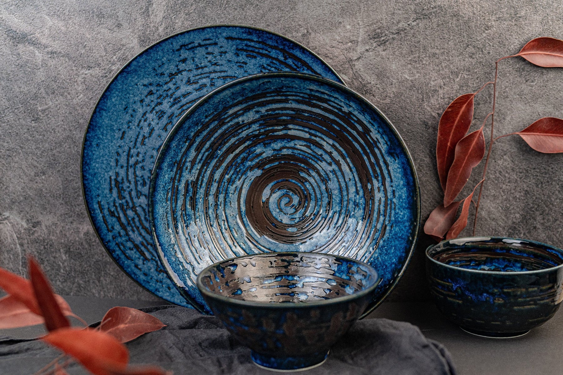 Premium Ceramic U-Shaped Bowl – Blue Copper Swirl Glaze 13cm