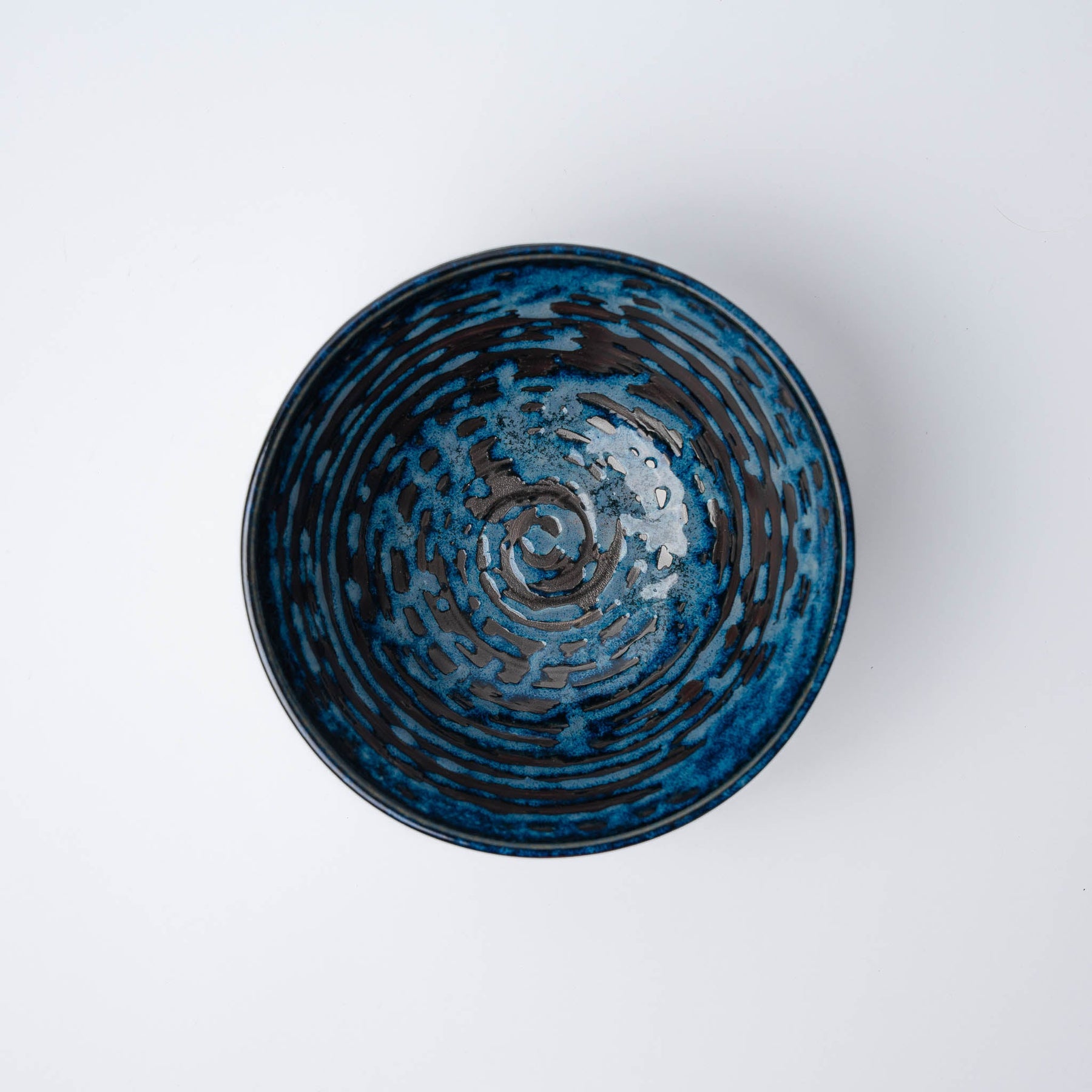 Premium Ceramic Bowl – Blue Copper Swirl Glaze 15cm