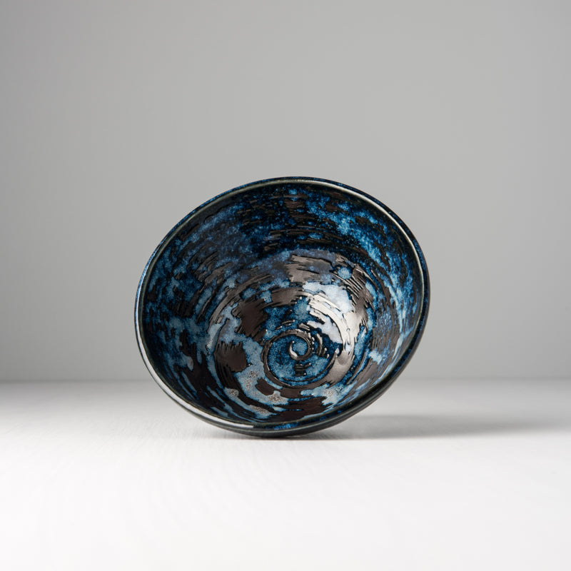 Premium Ceramic Bowl – Blue Copper Swirl Glaze 15cm