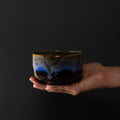 Premium 11.5cm Blue Drip on Black Matcha Tea Bowl 400ml Dishwasher Microwave Safe