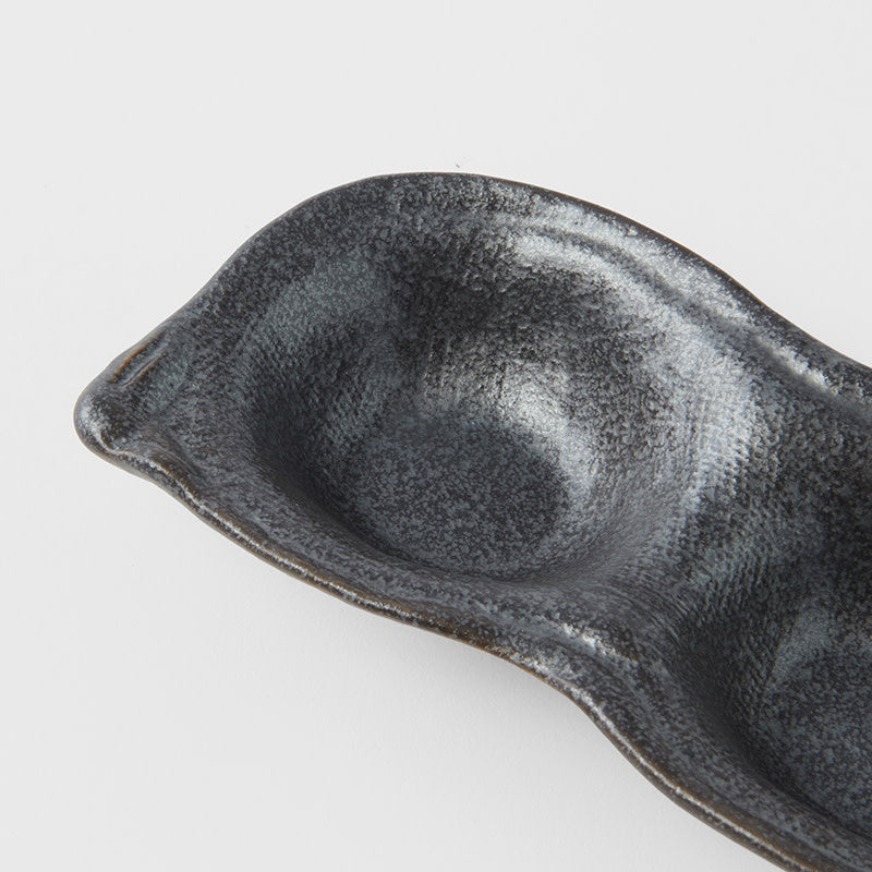 Black Glaze Edamame Triple Pod Dish 200ml Dishwasher Microwave Safe