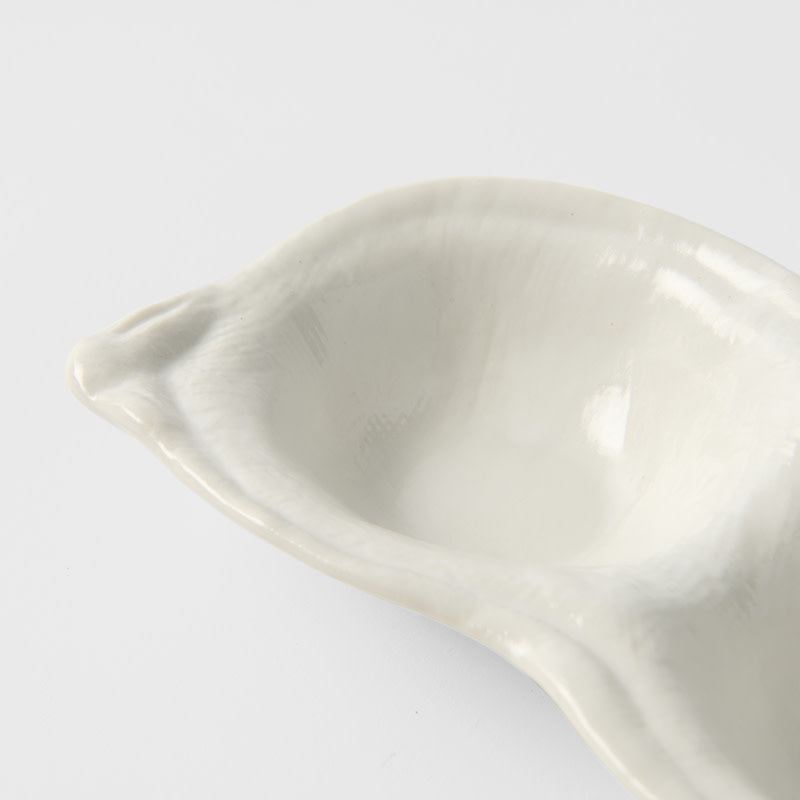 Matte White Glaze Ceramic Edamame Triple Pod Dish 200ml Dishwasher Microwave Safe