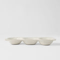 Matte White Glaze Ceramic Edamame Triple Pod Dish 200ml Dishwasher Microwave Safe