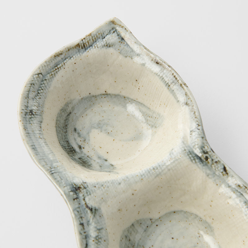 Blue and White Glaze Edamame Triple Pod Dish 200ml Dishwasher Microwave Safe