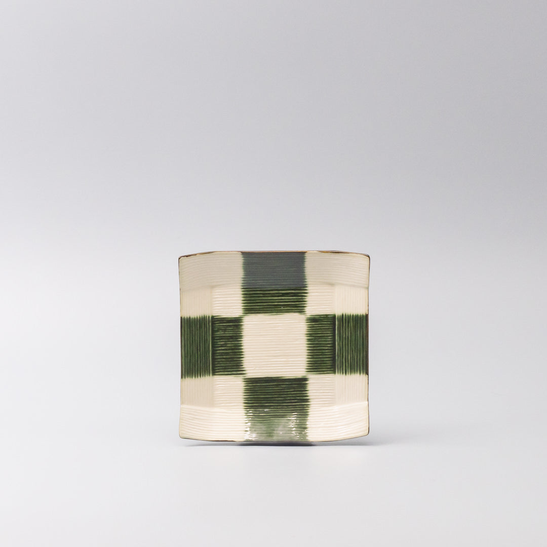 Premium 12cm Reeded Oribe Checkerboard Glaze Ceramic Saucer Dishwasher Microwave Safe