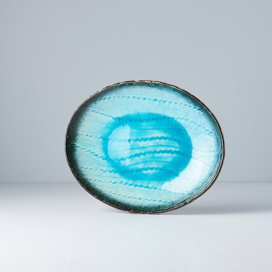 Premium 24x20cm Sky Blue Glaze Oval Ceramic Plate Japanese Tableware