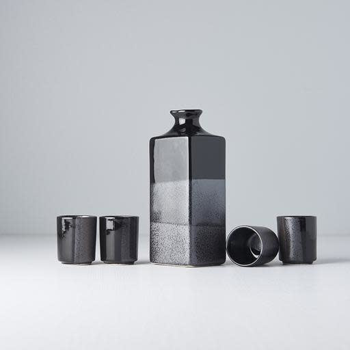 Premium Ceramic Sake Set – Gunmetal Black Glaze 5 Piece