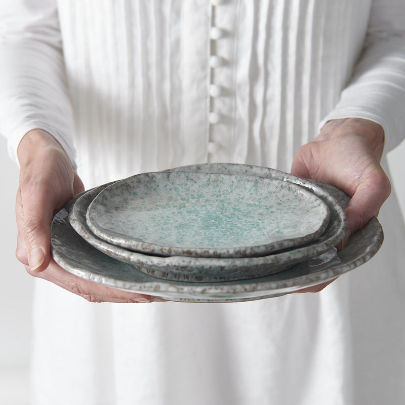 Premium Oval Plate – Turquoise Aqua Splash Glaze 25cm