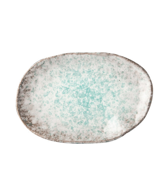 Premium Ceramic Oval Plate – Blue Aqua Splash Glaze 17 x 11cm