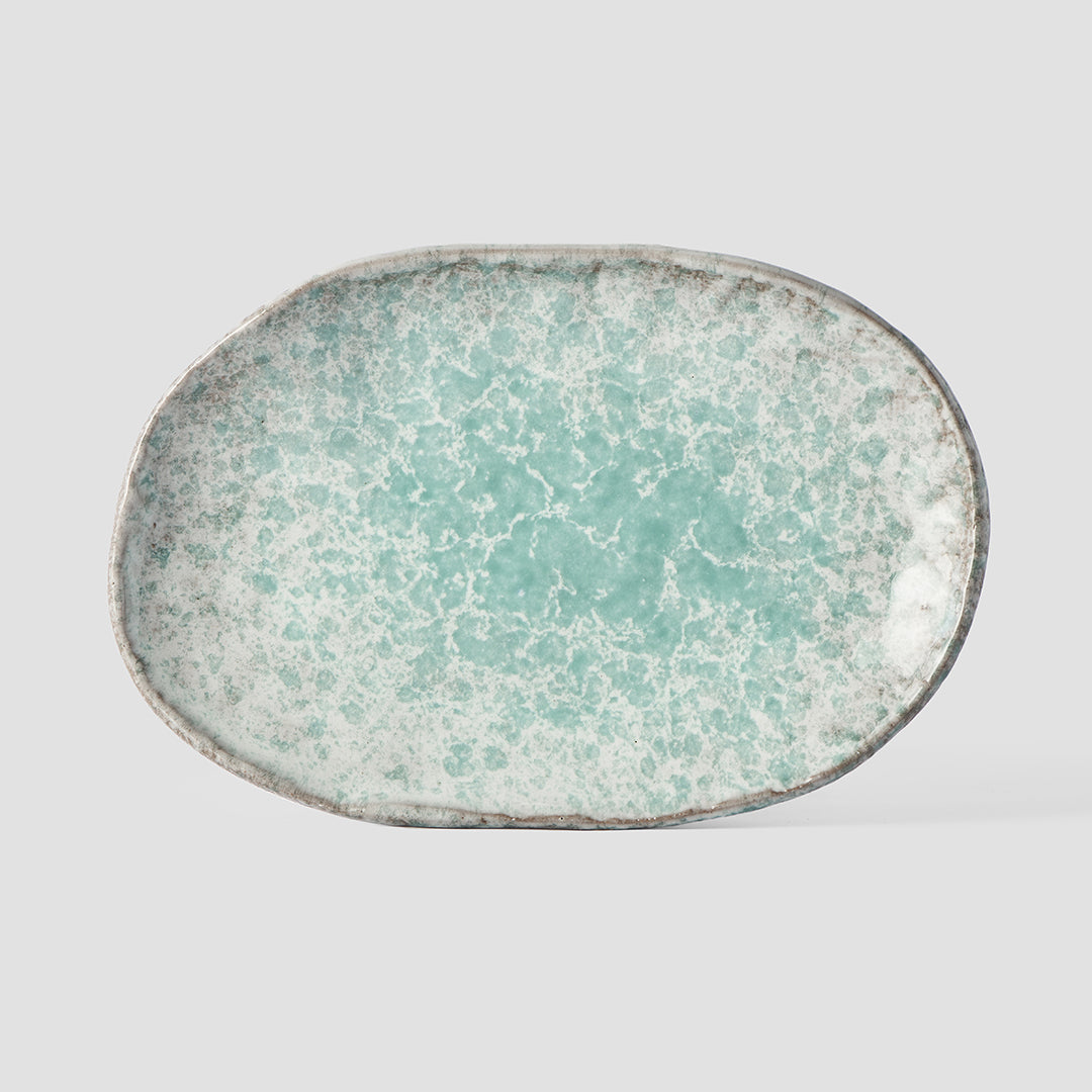 Premium Ceramic Oval Plate – Blue Aqua Splash Glaze 17 x 11cm