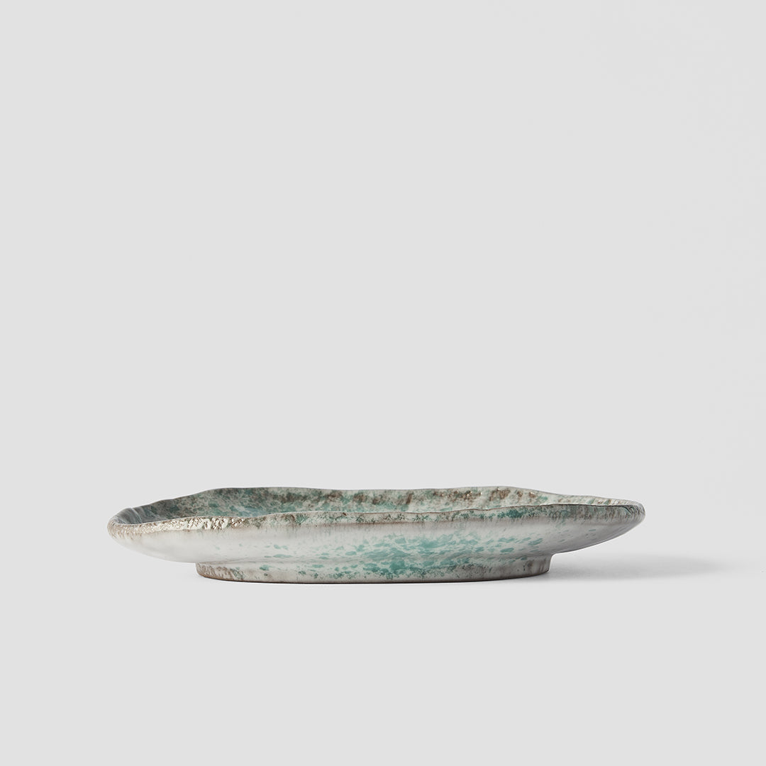 Premium Ceramic Oval Plate – Blue Aqua Splash Glaze 17 x 11cm