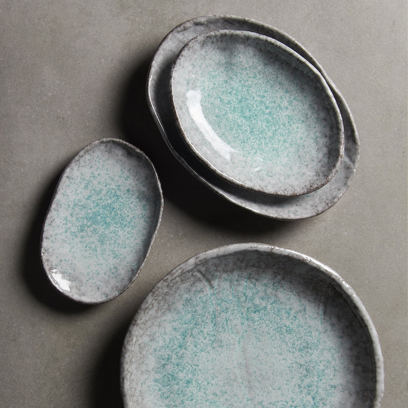 Premium Oval Plate – Turquoise Aqua Splash Glaze 30cm