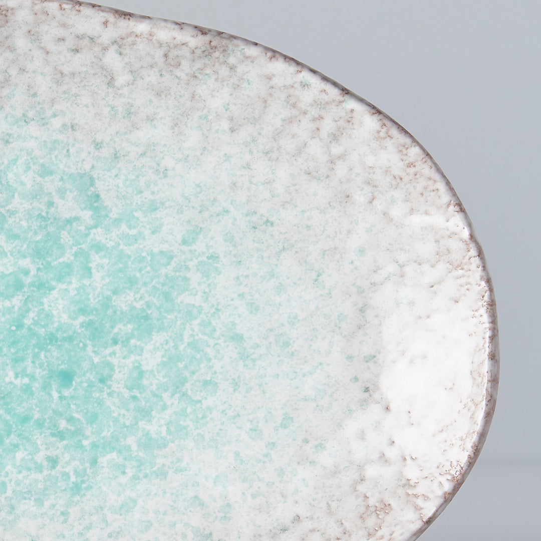 Premium Ceramic Oval Plate – Blue Aqua Splash Glaze 24 x 17cm