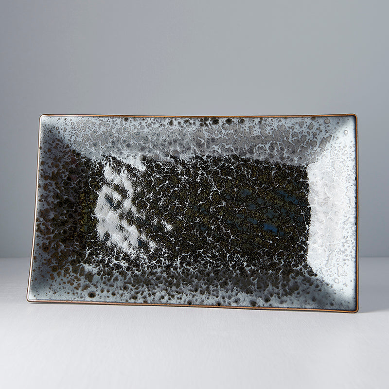 Premium 33cm Black Pearl Glaze Rectangular Ceramic Platter Dishwasher Microwave Safe