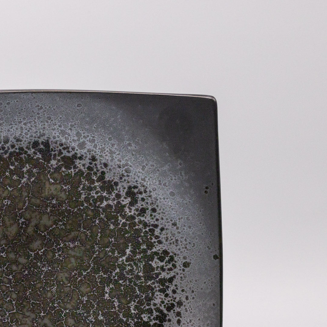 Premium 22cm Black Pearl Glaze Square Ceramic Plate Japanese Tableware