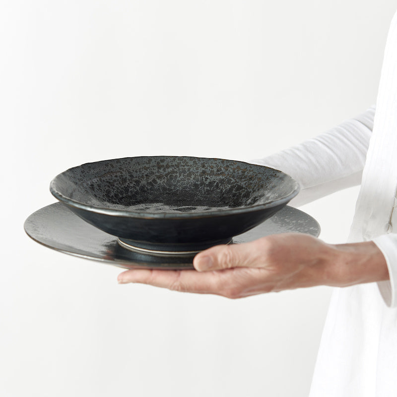 Premium 25.5cm Black Pearl Glaze Ceramic Dinner Plate Dishwasher Microwave Safe
