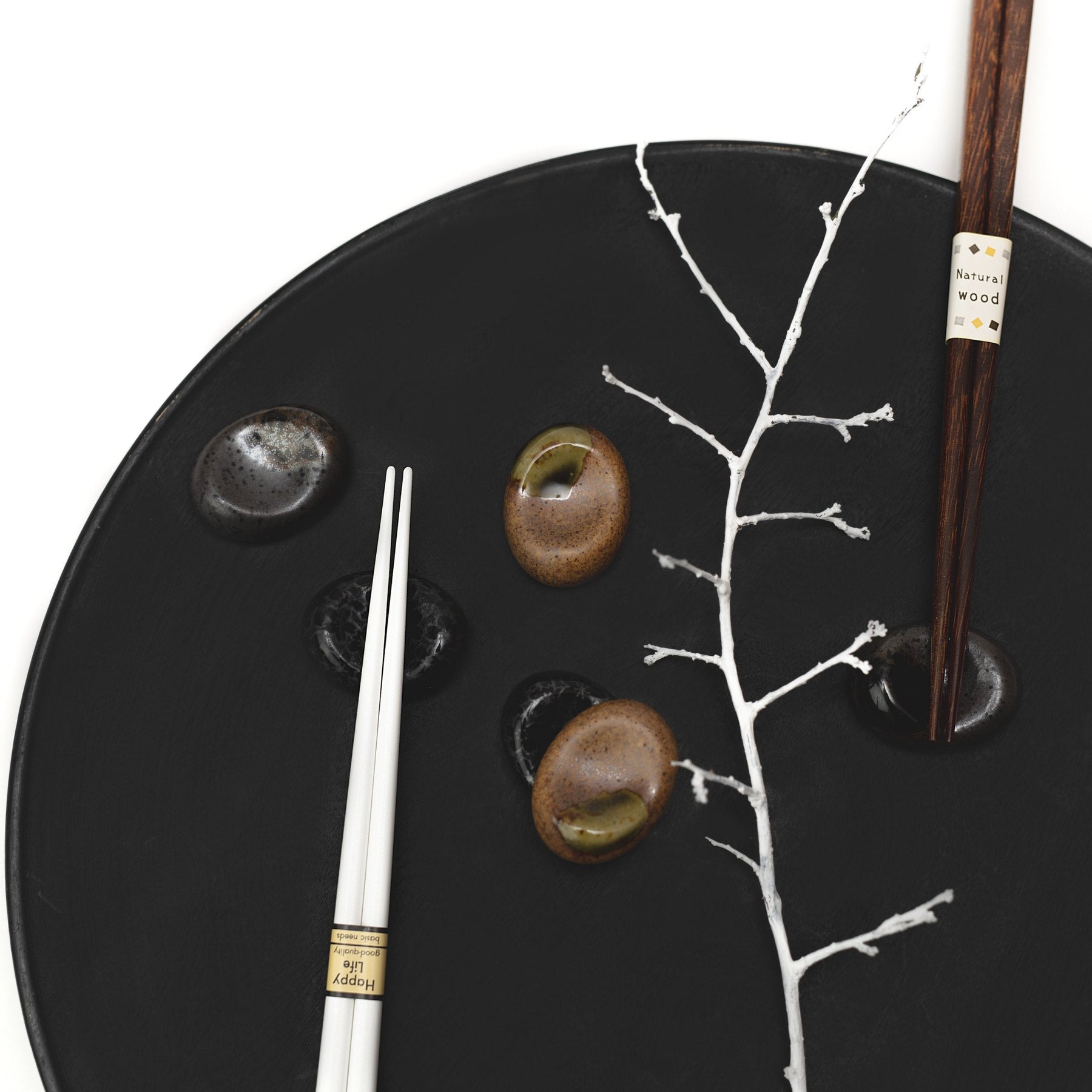 Matt Black Ceramic Pebble Chopstick Rest Microwave Dishwasher Safe Tableware