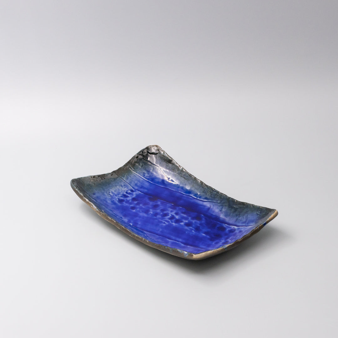 Premium Swept Side Sushi Plate with Cobalt Dark Edge - 26cm