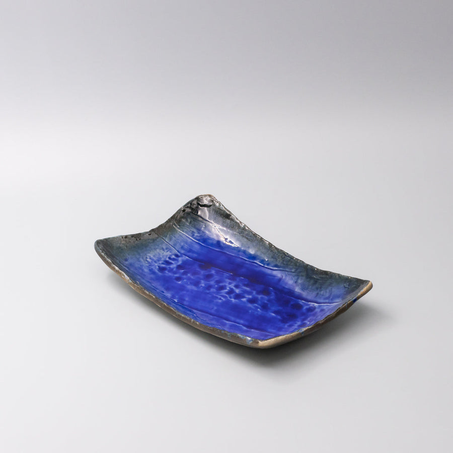 Premium Swept Side Sushi Plate with Cobalt Dark Edge - 26cm