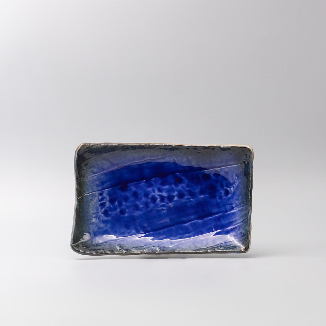 Premium Swept Side Sushi Plate with Cobalt Dark Edge - 26cm